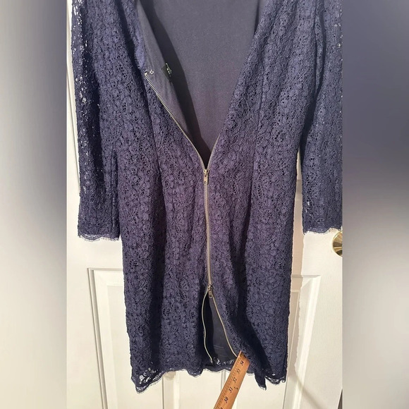ADRIANNA PAPELL EVENING Anthropologie Navy Lace Overlay Back Zip 8 Square Neck - Picture 6 of 16